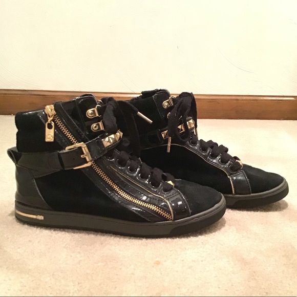 michael kors high top sneakers black and gold